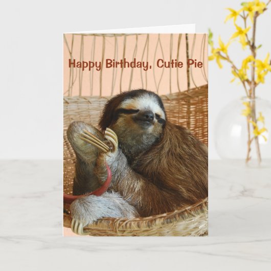 Happy Birthday Süsse Pie Sloth Karte (Gelbe Blume)