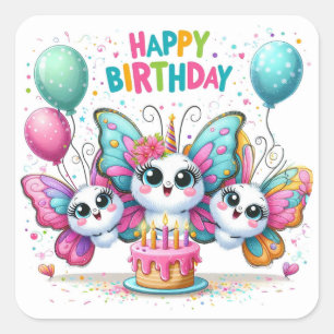 Happy Birthday Süße Schmetterlinge Feiern Quadratischer Aufkleber