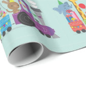 Happy Birthday Süße Tier Train Geschenkpapier (Rolleneckpunkt)