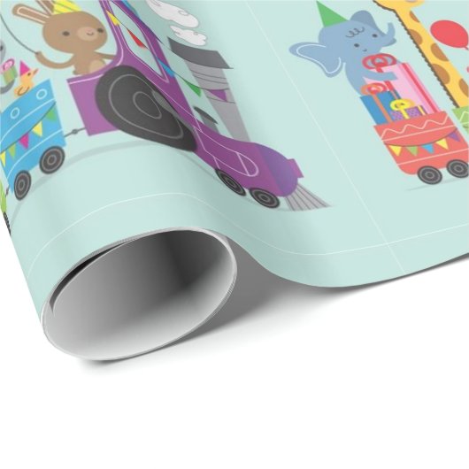 Happy Birthday Süße Tier Train Geschenkpapier (Rolleneckpunkt)
