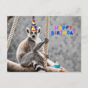 Happy Birthday Süßer Lustiger Lemur auf einem Ast Postkarte