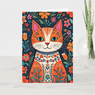 Happy Birthday Sweet Friend   Folk Art Cat Karte