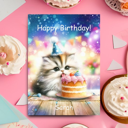 Happy Birthday Sweet Kitty mit Kuchen personalize Karte