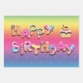 Happy Birthday Sweet Leckereien farbenfroh Geschenkpapier Set (Vorderseite)