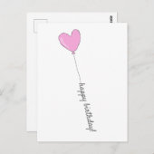 Happy Birthday - Sweet Pink Heart Shaped Balloon Postkarte (Vorne/Hinten)