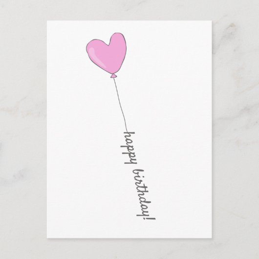 Happy Birthday - Sweet Pink Heart Shaped Balloon Postkarte (Vorderseite)