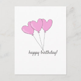 Happy Birthday - Sweet Pink Heart Shaped Balloons Postkarte