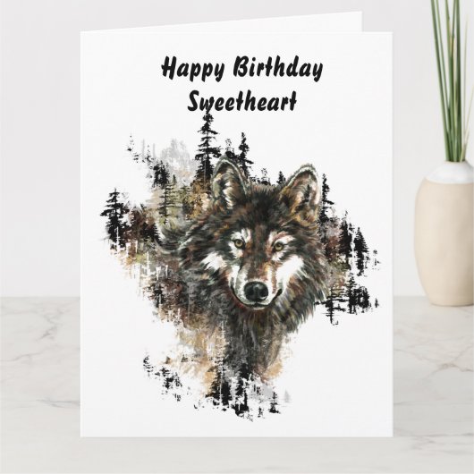Happy Birthday Sweetheart Blank Wolf, Wolves art Karte (Vorderseite)