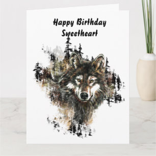 Happy Birthday Sweetheart Blank Wolf, Wolves art Karte