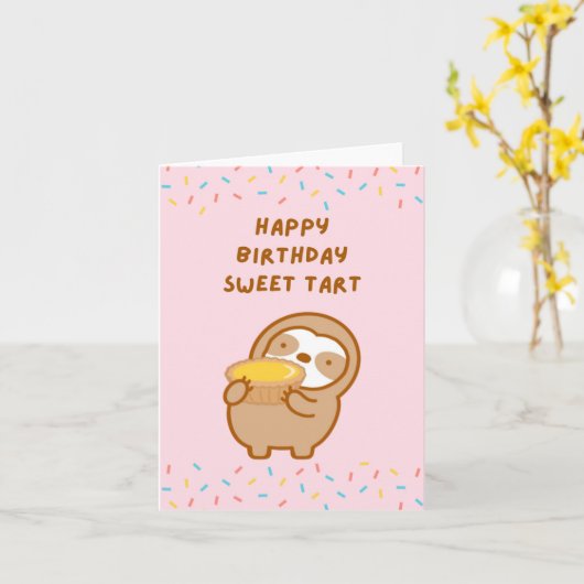 Happy Birthday Sweetheart Egg Tart Sloth Karte (Gelbe Blume)