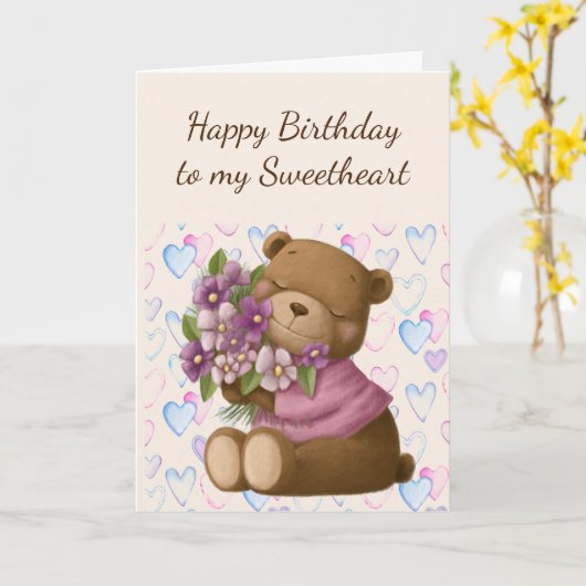 Happy Birthday Sweetheart Liebe Bär Blume Karte (Gelbe Blume)