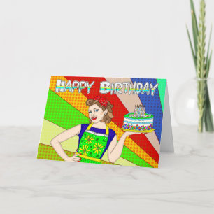 Happy Birthday Sweetheart Retro Lady Holding Cake Karte