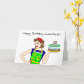 Happy Birthday Sweetheart Retro Lady Holding Cake Karte (Gelbe Blume)