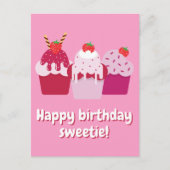 Happy Birthday Sweetie Niedlich Strawberry Shortca Postkarte (Vorderseite)