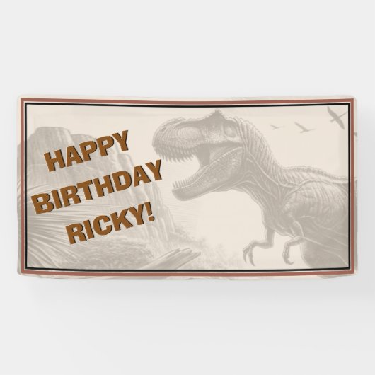 HAPPY BIRTHDAY T-rex Dinosaur Banner (Horizontal)