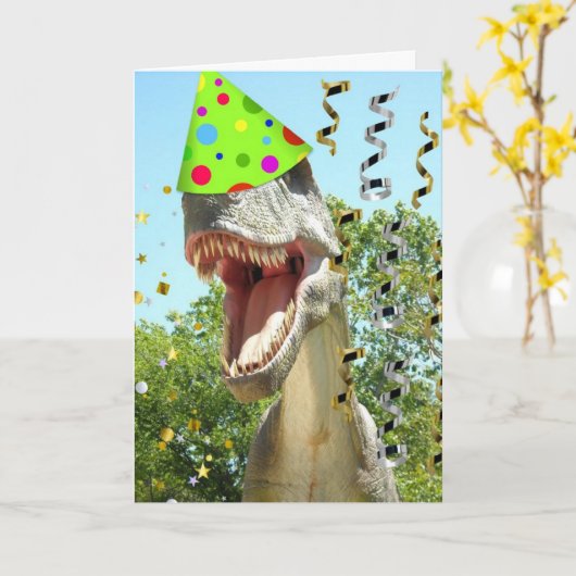 Happy Birthday T-Rex Dinosaur Karte (Gelbe Blume)