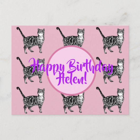Happy Birthday Tabby Cat Frauen Name Postkarte (Vorderseite)