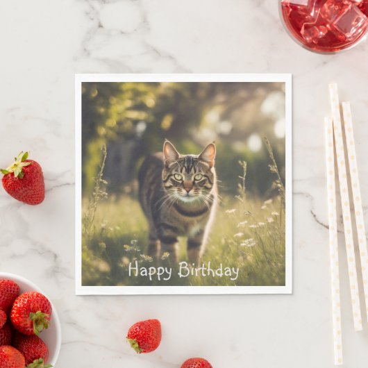 Happy Birthday Tabby Cat Serviette (Beispiel)