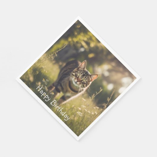 Happy Birthday Tabby Cat Serviette (Ecke)