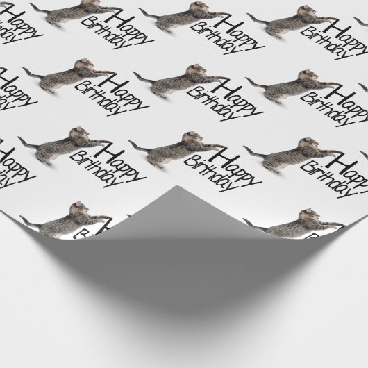 Happy Birthday Tabby Cat Spaß Geschenkpapier (Ecke)