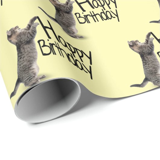 Happy Birthday Tabby Cat Spaß Geschenkpapier (Rolleneckpunkt)