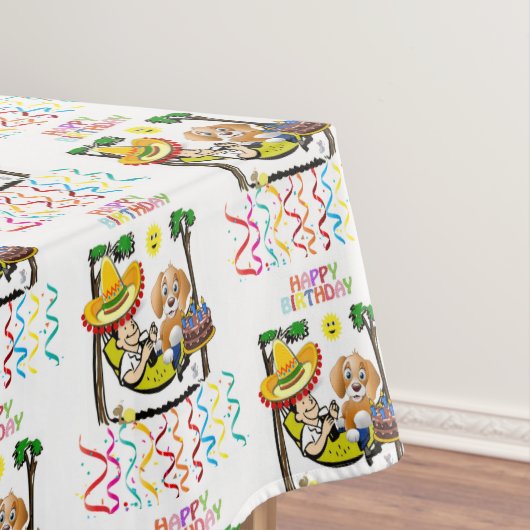 Happy Birthday Tablecloth Man Dog Sombrero Tischdecke (Beispiel)