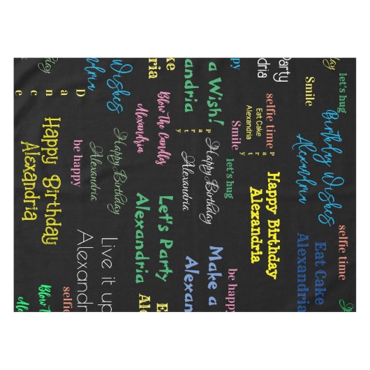 Happy Birthday Tablecloth Personalisiert Name Tischdecke (Vorderseite (Horizontal))