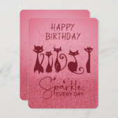 Happy Birthday Tall Cat Dark Pink Glitzern Mitteilungskarte (Vorne/Hinten)