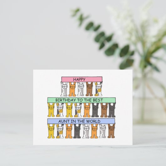 Happy Birthday Tante Cartoon Cats Postkarte (Stehend Vorderseite)