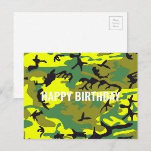 Happy Birthday Tarnung Gelb Grün Abstrakt Postkarte