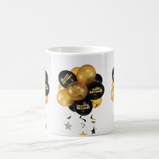 Happy Birthday Tasse Black Gold Balloons (Mittel)
