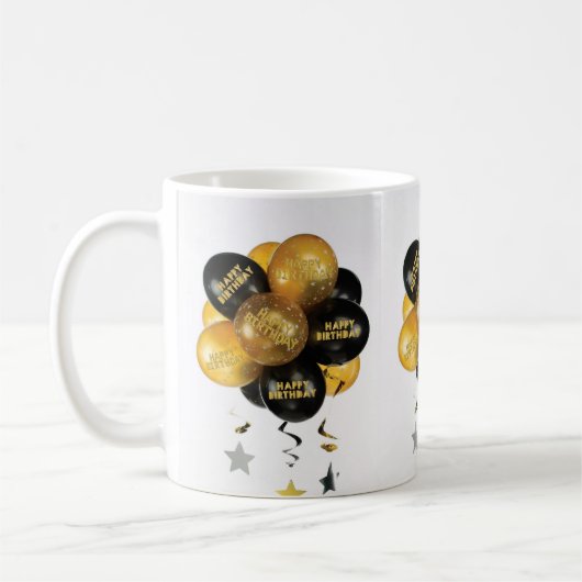 Happy Birthday Tasse Black Gold Balloons (Links)
