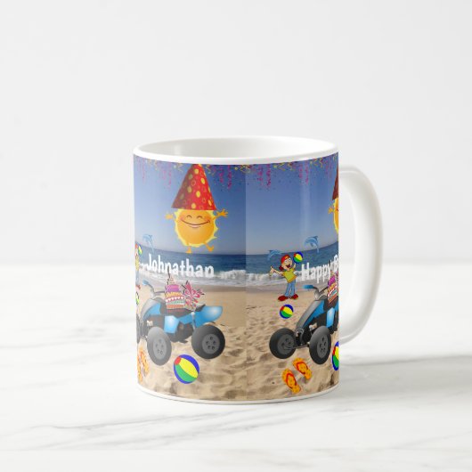 Happy Birthday Tasse Boy Beach Sand (VorderseiteRechts)