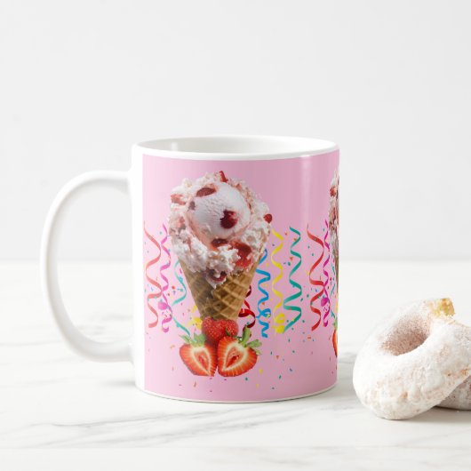 Happy Birthday Tasse Erdbeere Eis Creme (Mit Donut)
