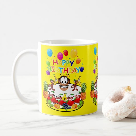 Happy Birthday Tasse Fruchtkuchen Affe (Mit Donut)