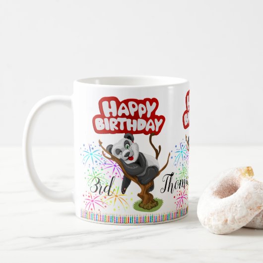 Happy Birthday Tasse Panda Bären Kerzen (Mit Donut)