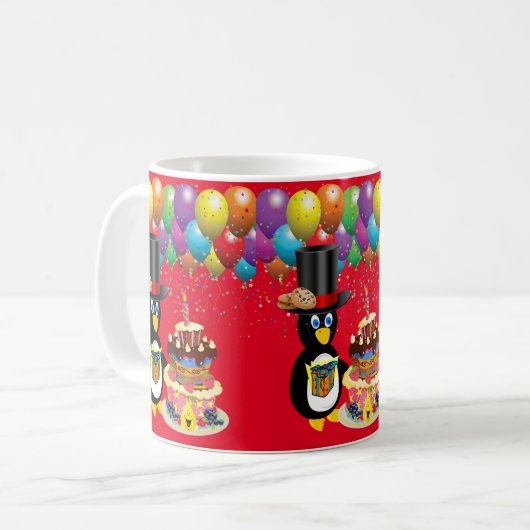 Happy Birthday Tasse Penguin (Vorderseite Links)