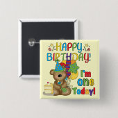 Happy Birthday Teddy Bär 1. T - Shirt und Geschenk Button (Vorne & Hinten)
