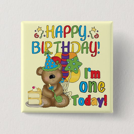Happy Birthday Teddy Bär 1. T - Shirt und Geschenk Button (Vorderseite)