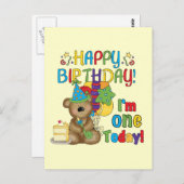 Happy Birthday Teddy Bär 1. T - Shirt und Geschenk Postkarte (Vorne/Hinten)