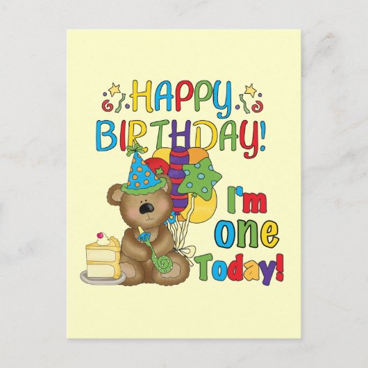 Happy Birthday Teddy Bär 1. T - Shirt und Geschenk Postkarte (Vorderseite)