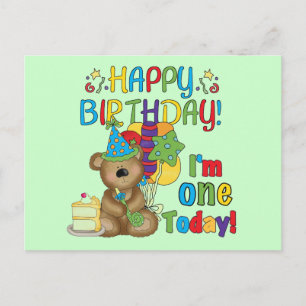 Happy Birthday Teddy Bär 1. T - Shirt und Geschenk Postkarte