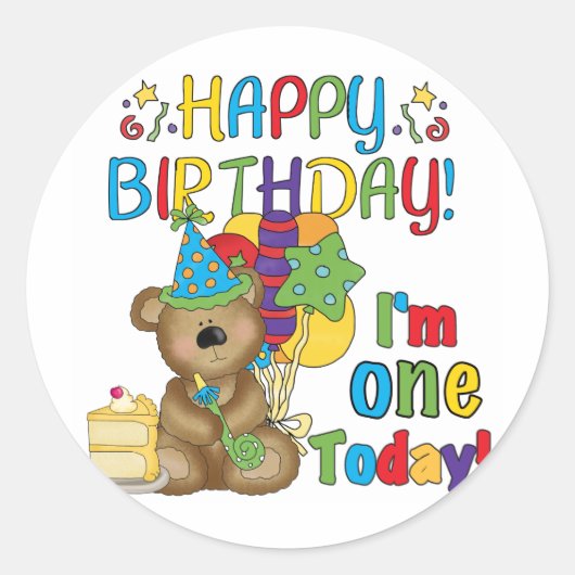 Happy Birthday Teddy Bär 1. T - Shirt und Geschenk Runder Aufkleber (Vorderseite)