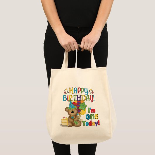 Happy Birthday Teddy Bär 1. T - Shirt und Geschenk Tragetasche (Vorderseite (Produkt))