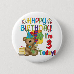 Happy Birthday Teddy Bär 3. Tshirts und Geschenke Button
