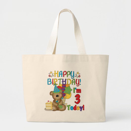 Happy Birthday Teddy Bär 3. Tshirts und Geschenke Jumbo Stoffbeutel (Vorne)