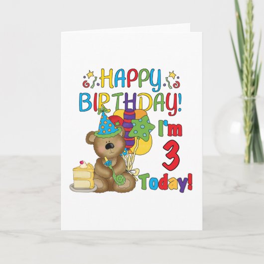 Happy Birthday Teddy Bär 3. Tshirts und Geschenke Karte (Vorderseite)