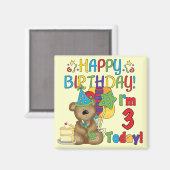 Happy Birthday Teddy Bär 3. Tshirts und Geschenke Magnet (Vorderseite/Rückseite)