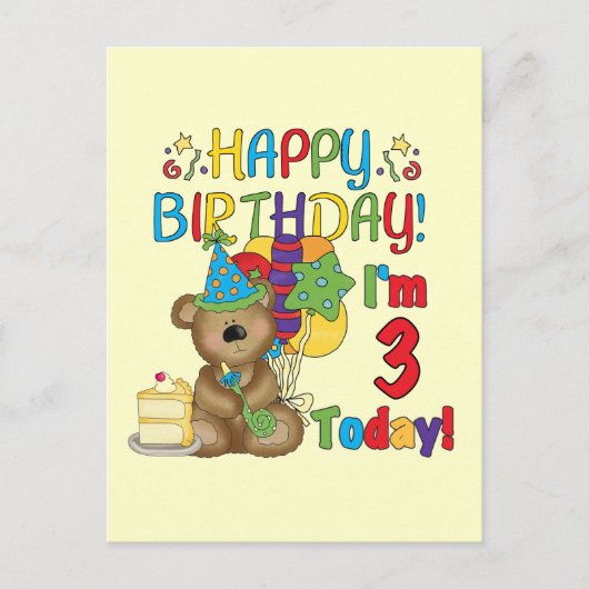 Happy Birthday Teddy Bär 3. Tshirts und Geschenke Postkarte (Vorderseite)