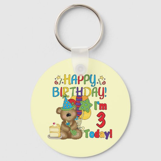 Happy Birthday Teddy Bär 3. Tshirts und Geschenke Schlüsselanhänger (Vorderseite)